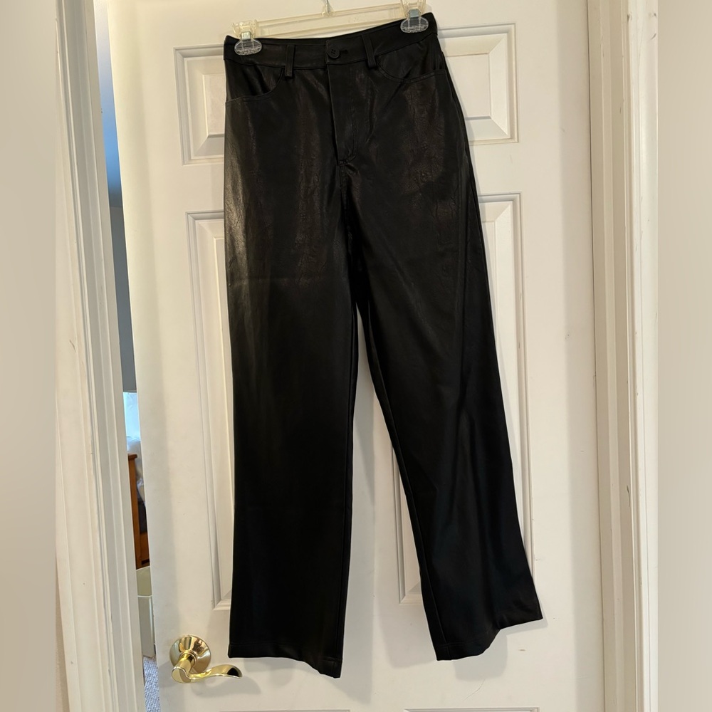Faux leather high rise straight leg pants
